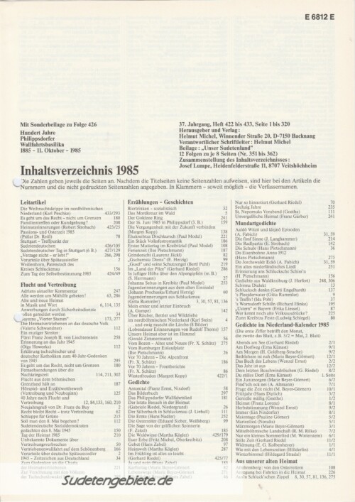 Inhaltsverzeichnis 1985